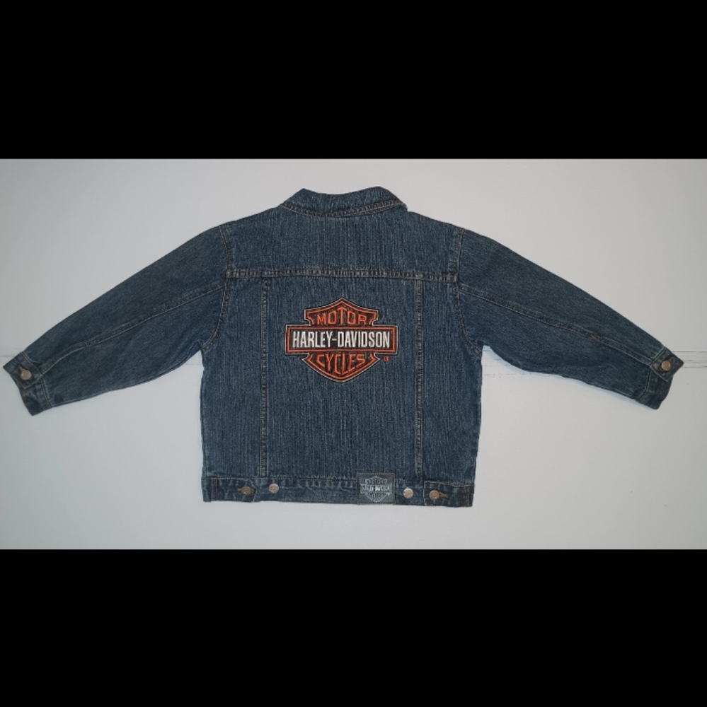 Harley Davidson Boys Youth Size 7 Denim Jean Jacket Blue Long Sleeve Girls Patch